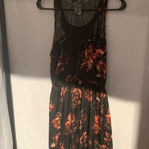 Floral Lace Black and Red Dress